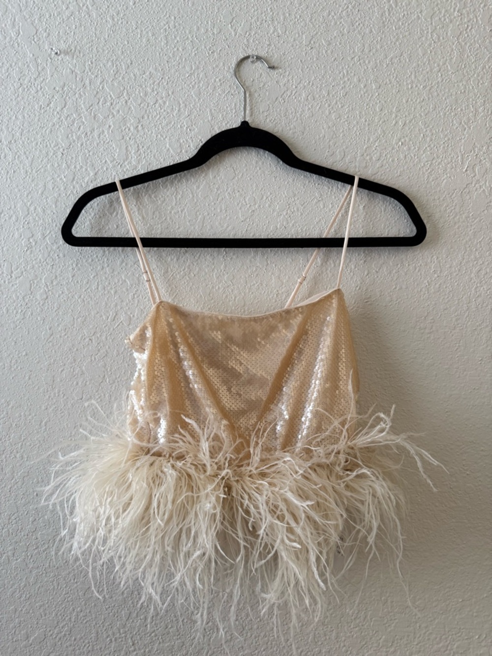 L'Academie Champagne Sequin Feather Cami - Picture 3 of 6